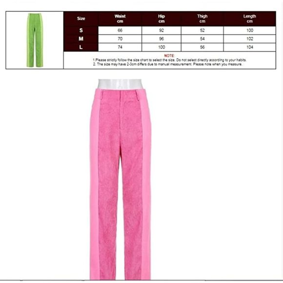 Two Tone Straight Leg Corduroy Panel Pants Bubblegum Pink Hight Waist L 29 - Picture 10 of 12